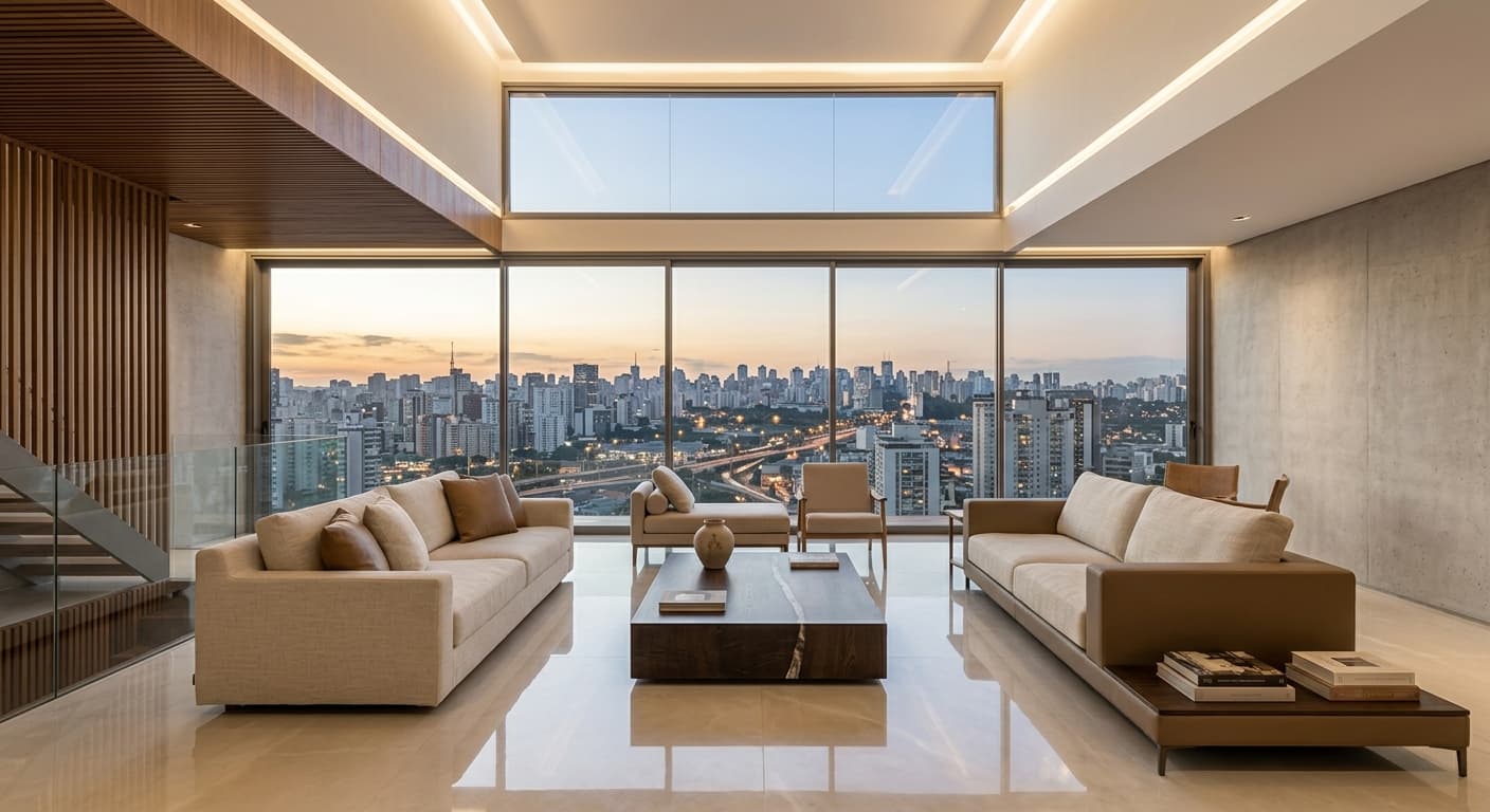 sala de estar com vista panorâmica
